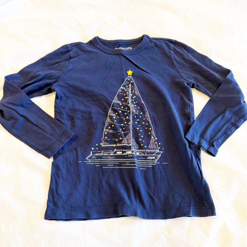 Crewcuts Navy Long Sleeve Tee with Festive Sailboat Size 4/5